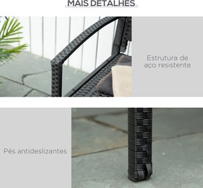 Banco Jardim Lounge Cadeira 2 Lugares Móveis para Jardim Exterior Terraço 2 Lugares Rattan Sintético Carga 320kg 122x60x87cm Estrutura Aço