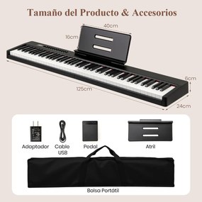 Teclado de piano de tamanho completo com 88 teclas e sensível à velocidade com múltiplas fontes de áudio MIDI Pedal Atri Preto