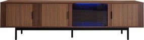 Móvel baixo para televisão com iluminação LED, 3 portas com textura entalhada, ampla capacidade de arrumação, 200x35x53 cm, Cor natural