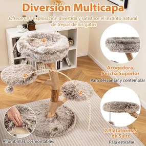 Arranhador para gatos 50 x 90 cm em madeira macia de pereira com plataforma bola suspensa postes para arranhar natural Natural