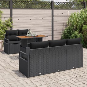 Conjunto de sofás de jardim vidaXL 6 peças com almofadas preto rattan