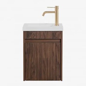 Conjunto De Móvel De Casa De Banho Suspenso Em Madeira Com Lavatório Integrado Narek Madeira Escura & Sem Espelho & Dourado - Sklum