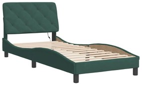 Estrutura de cama c/ luzes LED 90x190 cm veludo verde-escuro