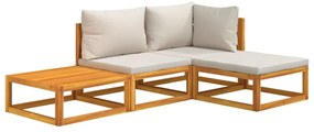 4 pcs conj. lounge de jardim madeira c/ almofadões cinza-claro