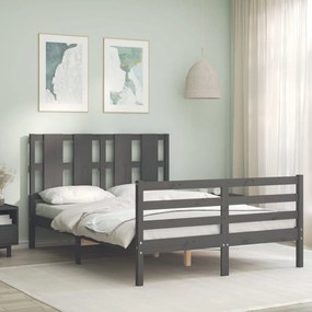 3194118 vidaXL Estrutura de cama com cabeceira 140x200 cm madeira maciça cinza