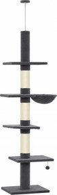PawHut Arranhador até ao teto 225–255 cm ajustável Árvore para gatos com 5 níveis 3 postes de sisal, rede, plataformas | Aosom Portugal