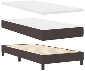 Cama Box com Colchão &amp; LED Marrom Escuro 90x200 cm Tecido