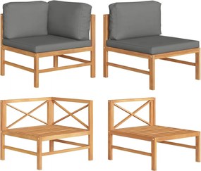 vidaXL 2 pcs conj. lounge de jardim c/ almofadões cinza-escuro teca