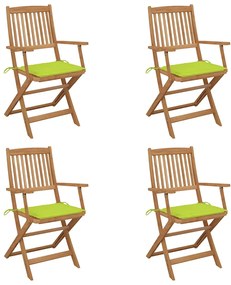 vidaXL Cadeiras de jardim dobráveis c/ almofadões 4 pcs acácia maciça