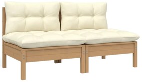 vidaXL Sofá de jardim 2 lugares com almofadões cor creme pinho maciço