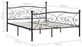 Estrutura de cama com estrado de ripas 180x200 cm metal preto
