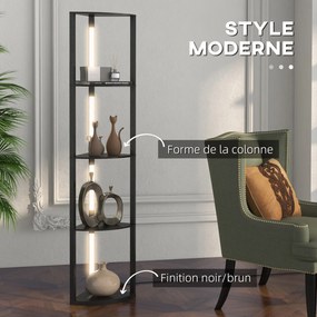 Candeeiro de pé com prateleiras de canto de 4 níveis, lâmpada LED com regulador de intensidade, 41 x 29,5 x 163,5 cm, preto