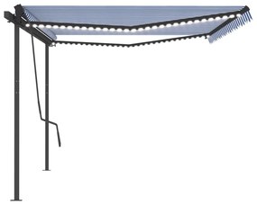 Toldo automático c/ LED e sensor de vento 5x3,5 m azul e branco