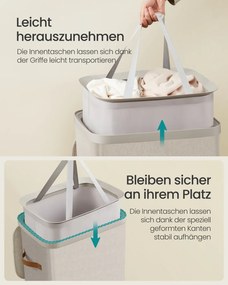 Cesto de roupa 42 x 32 x 75 cm suja prático com compartimentos e tampa bege cappuccino