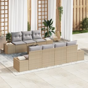 vidaXL Conjunto de Sofás de Jardim 8 Peças com Almofadas Bege Ráfia