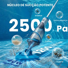 Limpa-Fundos de Piscina Manual Sem Fios com Escova e Barra Ajustável de 63-150 cm para Piscinas Pequenas Azul