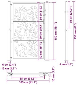 Portão de jardim 105x155 cm projeto de onda de aço preto