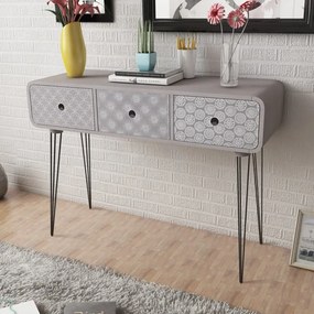 vidaXL Mesa consola com 3 gavetas, cinzento