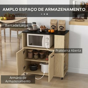 Carrinho de Cozinha com Rodas 2 Portas Prateleira Ajustável Porta-Especiarias para Sala de Jantar 75x40x80,5 cm Madeira