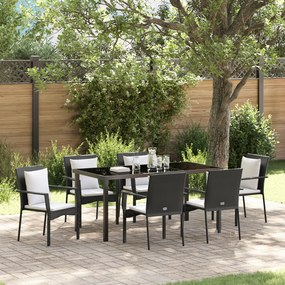 vidaXL Conjunto de Jantar de Jardim de 7 Peças com Almofadas Preto Rattan Poliéster