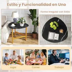 Mesa de apoio triangular com pés de metal e tampo oval em madeira 60 x 59 x 50 cm Preto
