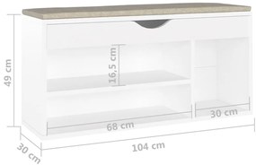 Banco sapateira c/ almofadão contraplacado 104x30x49 cm branco