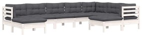 9 pcs conj. lounge de jardim c/ almofadões pinho maciço branco