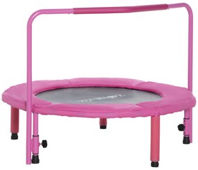 ZONEKIZ Trampolim Infantil 3 em 1 Trampolim para Crianças de 1-6 Anos com Corrimão Amovível Mini Trampolim para Interior Ø96x74cm Rosa