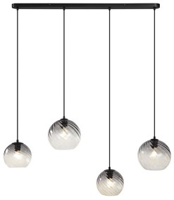 Candeeiro suspenso Art Deco preto com vidro fumado retangular 4 luzes - Bao Art Deco