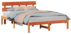 Estrado de Cama com Cabeceira Castanho Encerado 160x200 cm Madeira Sól