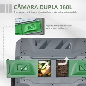 Compostor Giratório de Dupla Câmara – Composteira ÉcoVert – Cinza e Ve