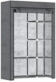 HOMCOM Roupeiro de Tecido Dobrável com 6 Prateleiras e 1 Barra de Pendurar para Dormitório Vestidor 103x43x162,5 cm Cinzento | Aosom Portugal