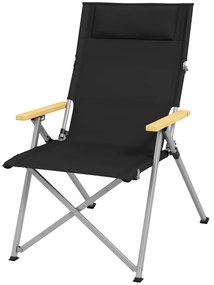 Outsunny Cadeira de Campismo Dobrável de Alumínio com Encosto Ajustável e Apoios de Braço de Madeira 74x59,5x98 cm Preto | Aosom Portugal