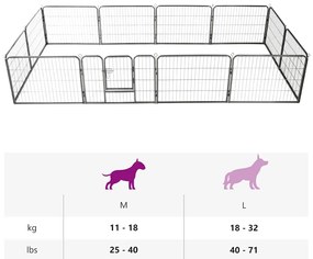 Parque para cães 12 painéis aço 80x60 cm preto