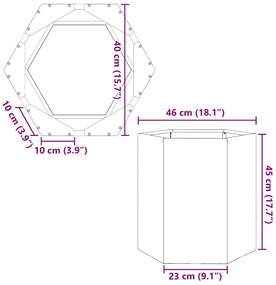 Vaso/floreira de jardim hexagonal 46x40x45 cm aço inoxidável