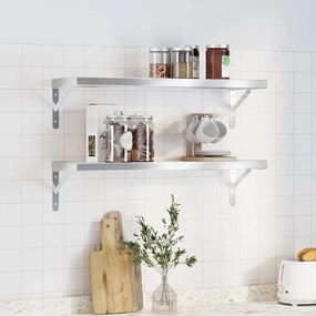 vidaXL Prateleiras de parede 2 pcs 75x23,5 cm aço inoxidável prateado