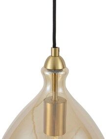 Candeeiro suspenso moderno dourado com vidro âmbar 3-luzes - Traditional Moderno