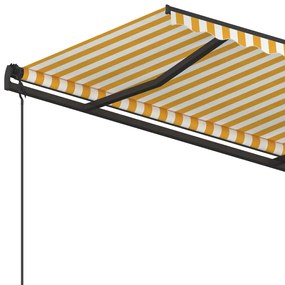 Toldo retrátil manual com postes 4,5x3,5 m amarelo e branco