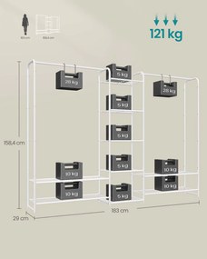 Guarda Roupa de metal 29 x 183 x 158,4 cm com prateleiras branco