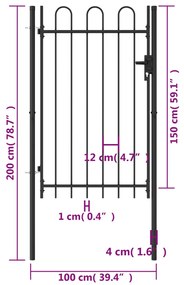 Portão de vedação individual com topo arqueado aço 1x1,5m preto