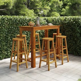 vidaXL 7 pcs Conjunto de bar para jardim madeira de acácia maciça