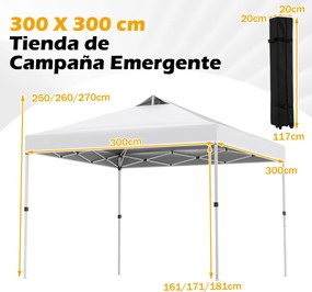 Tenda dobrável 3x3 m com 4 x Sacos de areia de montagem instantânea com 1 botão campismo, feiras, eventos e Saco com rodas Branca