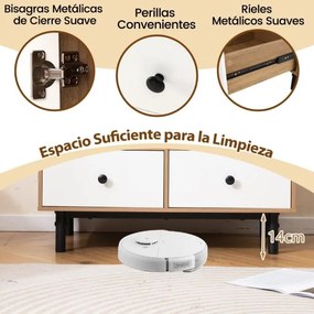 Armário com 4 gavetas e compartimento aberto, com pés de metal 80 x 45,5 x 97,5 cm, cor natural e branco