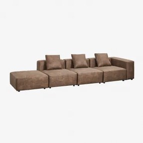 Sofá Modular De Canto Direito De 3 Peças Com Braço Alto E Puff (↔︎370 Cm) Bruna Camurça Café Castanho - Sklum