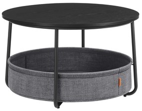 Mesa de Centro VASAGLE com Armazenamento, Mesa de Centro Redonda para Sala de Estar com Cesto de Tecido, Estilo Moderno, Estrutura de Metal, Preto Tinta e Cinza Ardósia LCT244B56