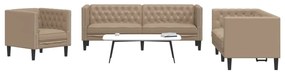 vidaXL 3 pcs conj. de sofás chesterfield couro artificial cappuccino