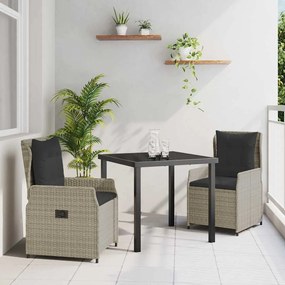Conjunto de Jantar de 3 Peças para Jardim vidaXL Cinza Claro em Rattan Polido