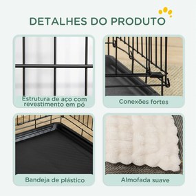 Gaiola Dobrável para Cães Pequenos com Almofada Portas Bandeja Removível e Estrutura Metálica 75x48,5x53 cm Preto e Bege