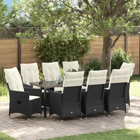vidaXL Conjunto de Jantar Jardim 9 Peças com Almofadas Preto Rattan Polímero