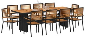 Conjunto de Jantar de Jardim vidaXL 11 Peças Preto Rattan Poliéster Ac